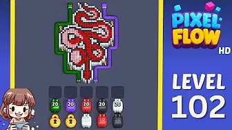 Pixel Flow Level 102 grid layout and solution screenshot