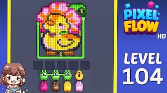 Pixel Flow Level 104 grid layout and solution screenshot