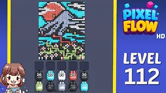Pixel Flow Level 112 grid layout and solution screenshot