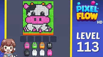 Pixel Flow Level 113 grid layout and solution screenshot