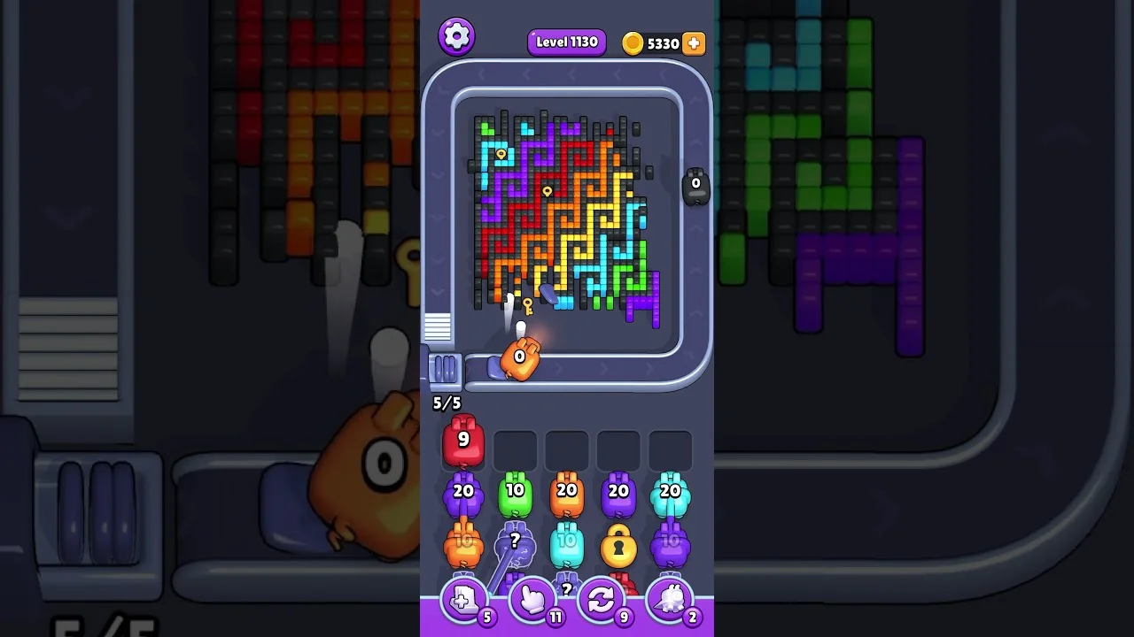 Pixel Flow Level 1130 grid layout and solution screenshot