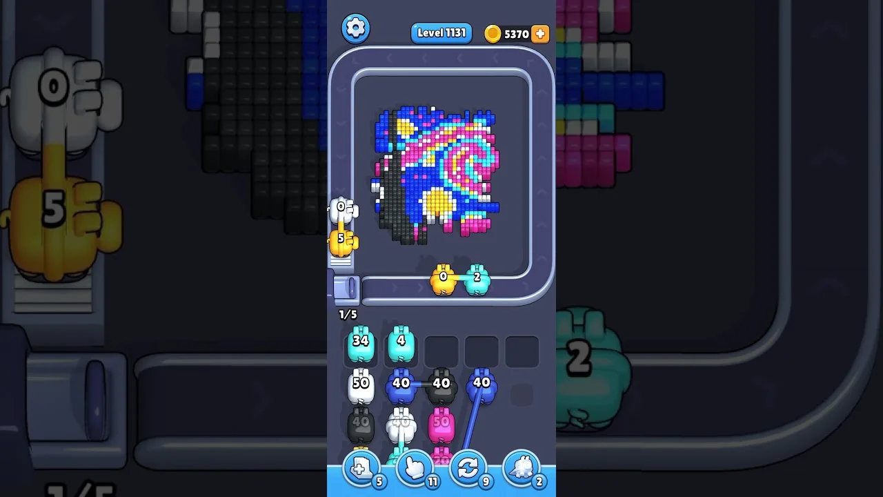 Pixel Flow Level 1131 grid layout and solution screenshot