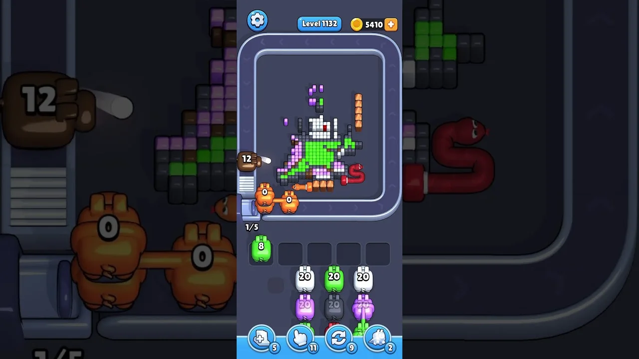 Pixel Flow Level 1132 grid layout and solution screenshot