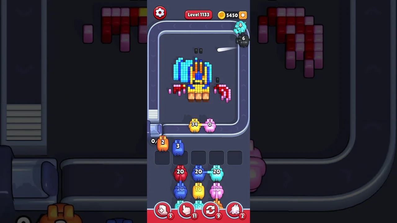 Pixel Flow Level 1133 grid layout and solution screenshot