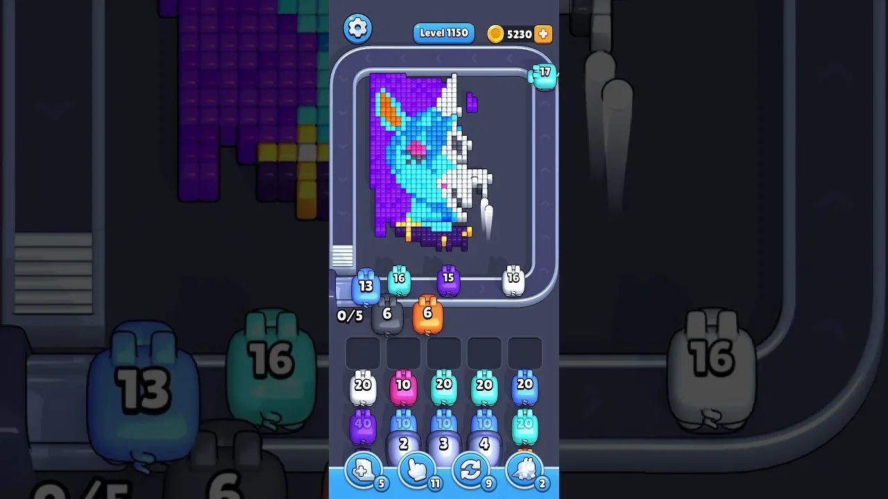 Pixel Flow Level 1150 grid layout and solution screenshot