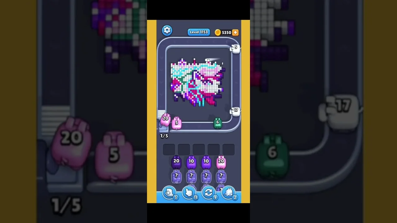 Pixel Flow Level 1153 grid layout and solution screenshot