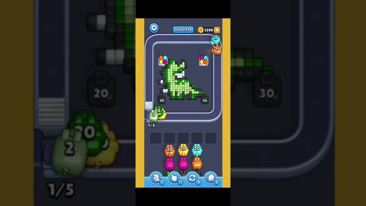 Pixel Flow Level 1154 grid layout and solution screenshot