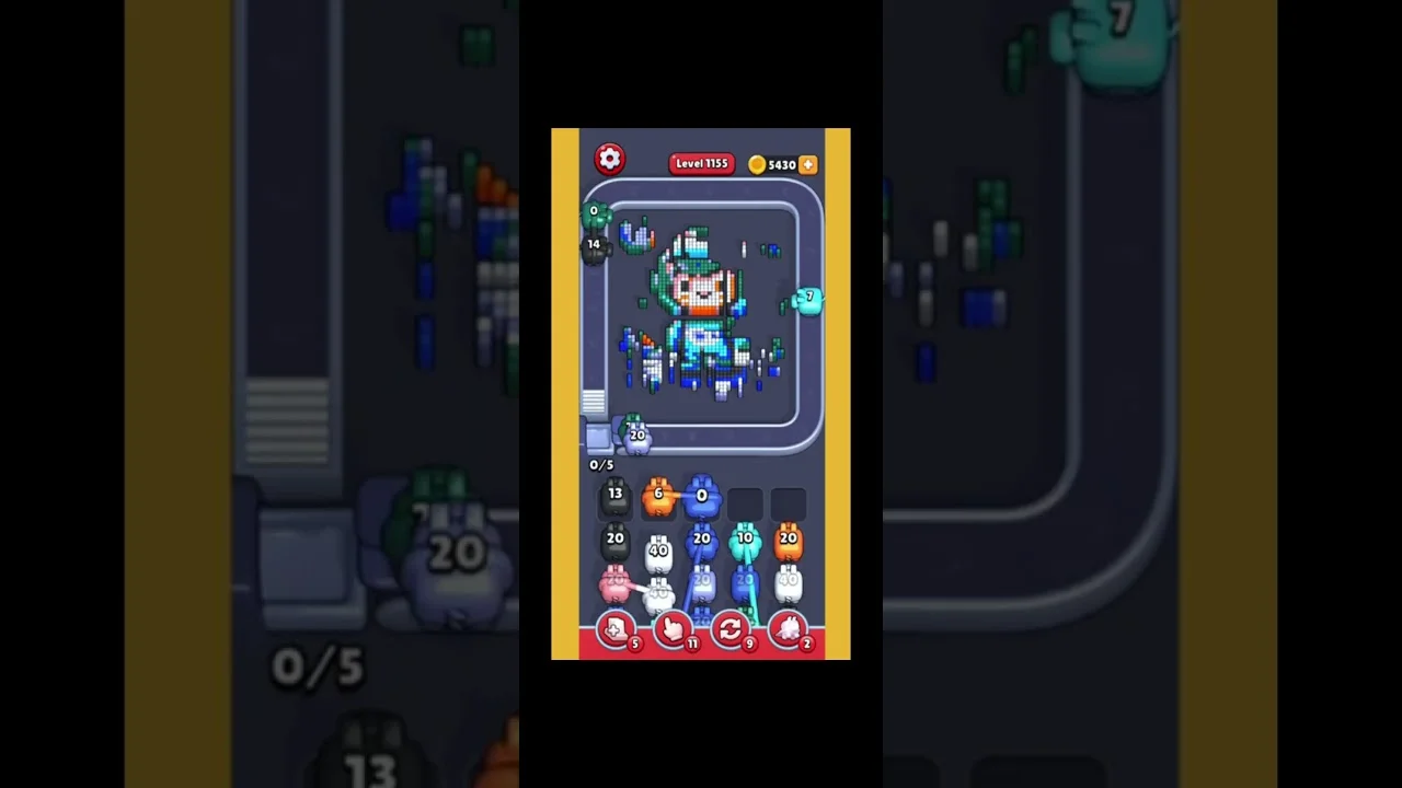 Pixel Flow Level 1155 grid layout and solution screenshot
