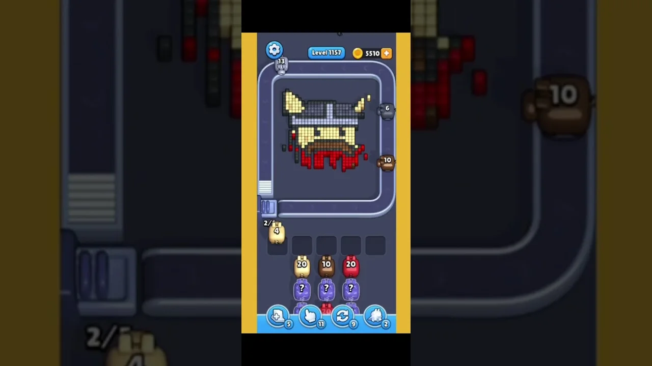 Pixel Flow Level 1157 grid layout and solution screenshot