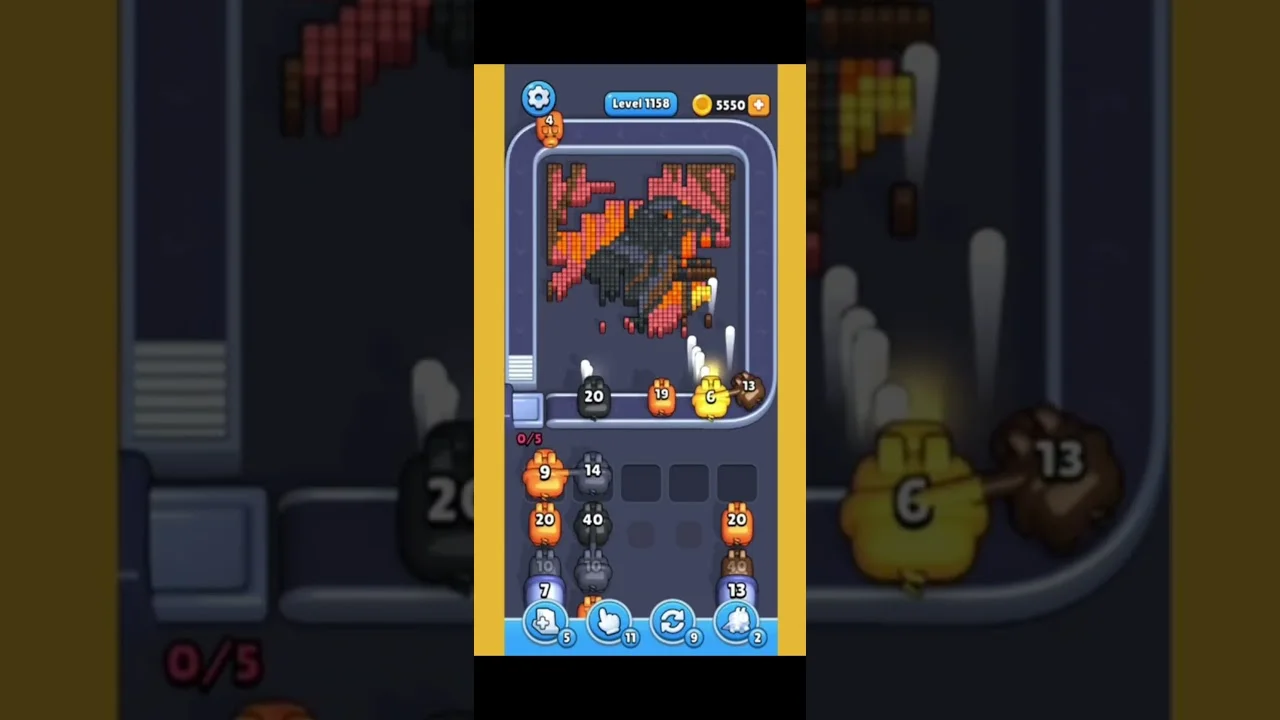 Pixel Flow Level 1158 grid layout and solution screenshot