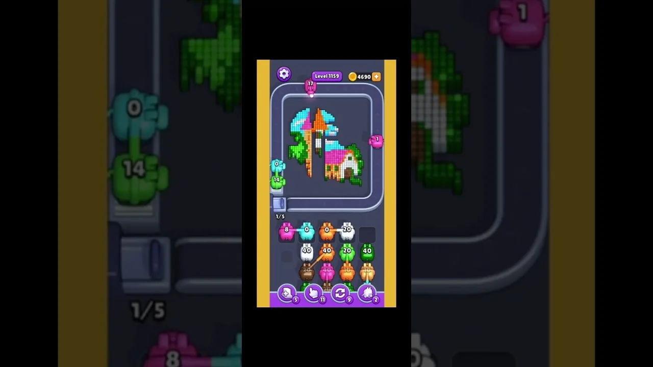Pixel Flow Level 1159 grid layout and solution screenshot