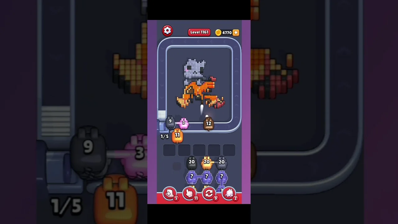 Pixel Flow Level 1161 grid layout and solution screenshot