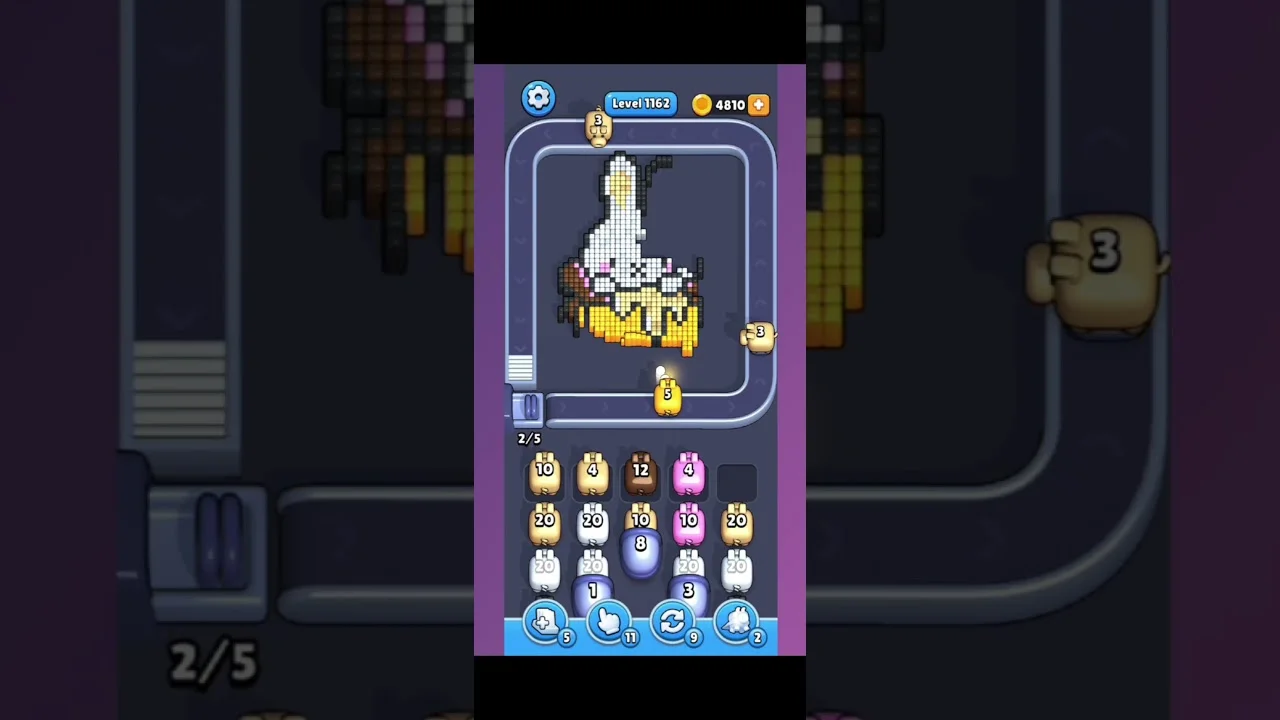 Pixel Flow Level 1162 grid layout and solution screenshot