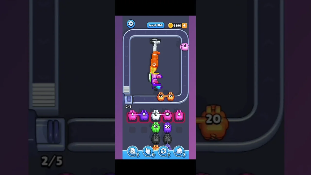 Pixel Flow Level 1164 grid layout and solution screenshot