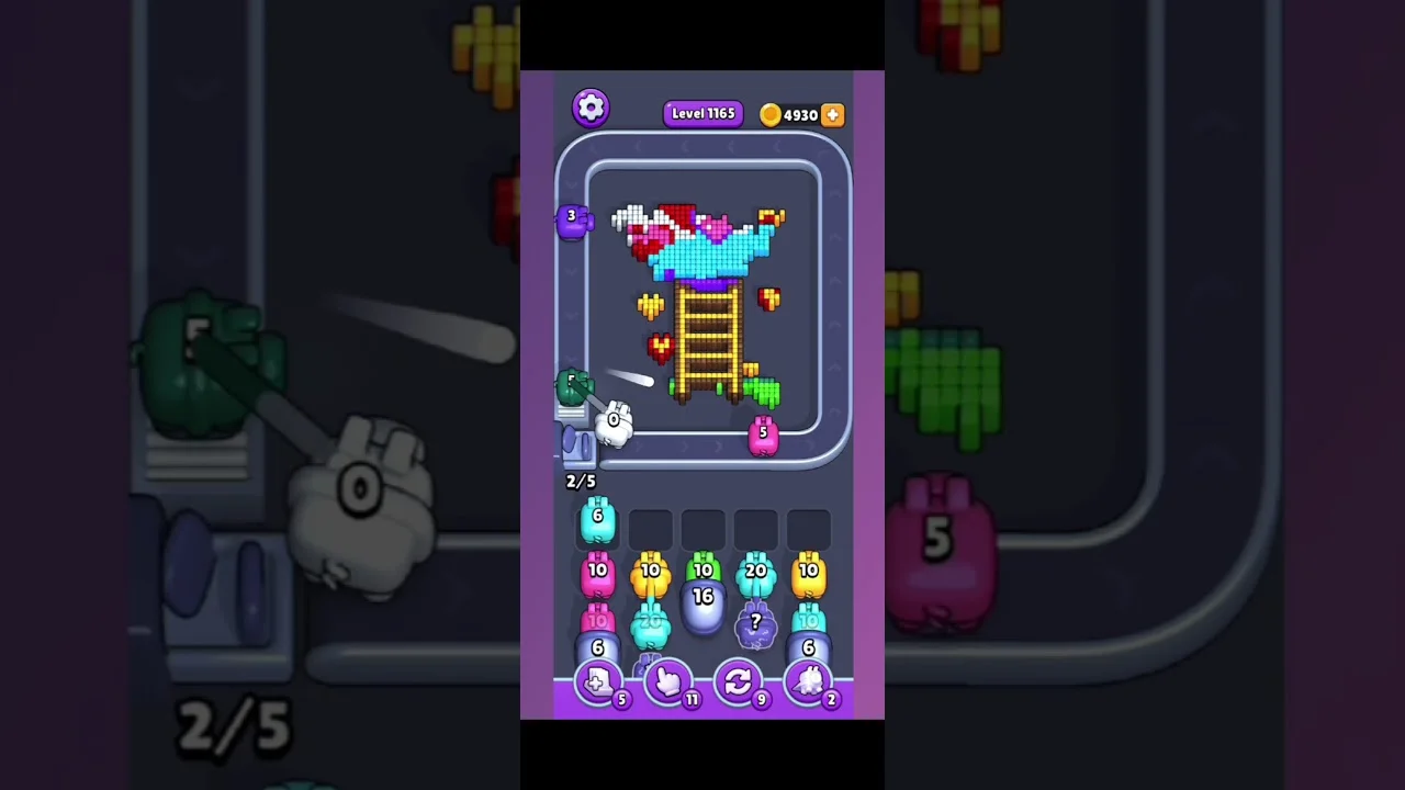 Pixel Flow Level 1165 grid layout and solution screenshot