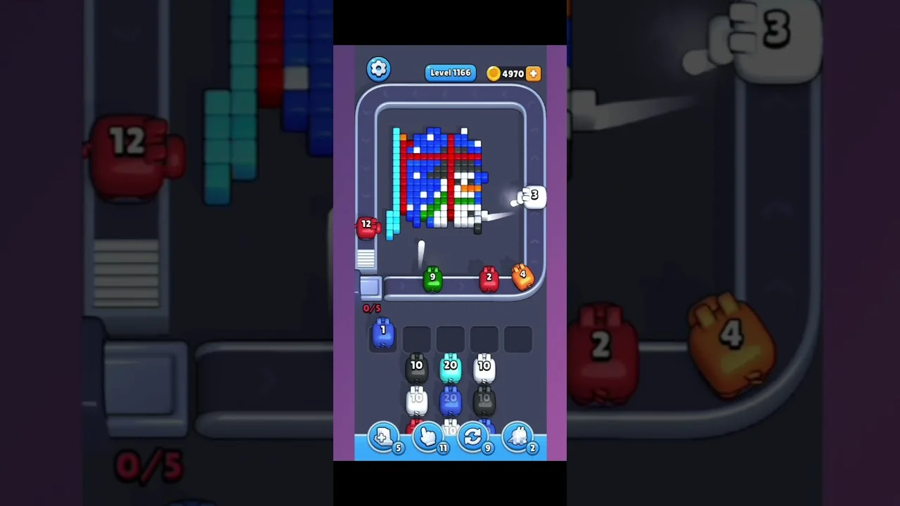 Pixel Flow Level 1166 grid layout and solution screenshot