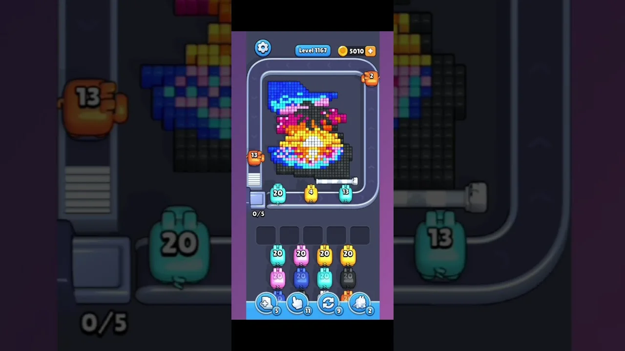 Pixel Flow Level 1167 grid layout and solution screenshot