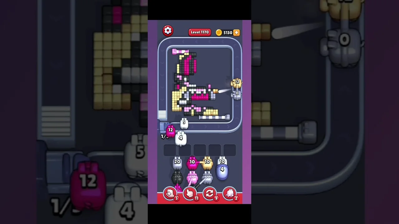 Pixel Flow Level 1170 grid layout and solution screenshot