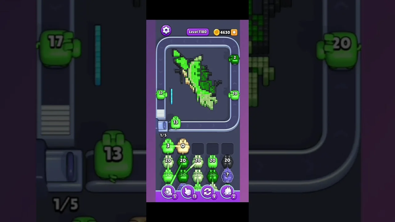 Pixel Flow Level 1180 grid layout and solution screenshot