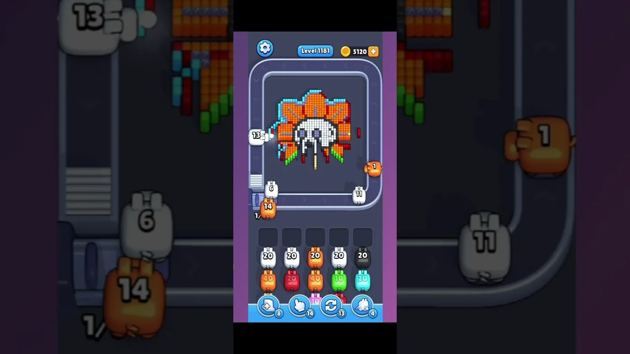 Pixel Flow Level 1181 grid layout and solution screenshot