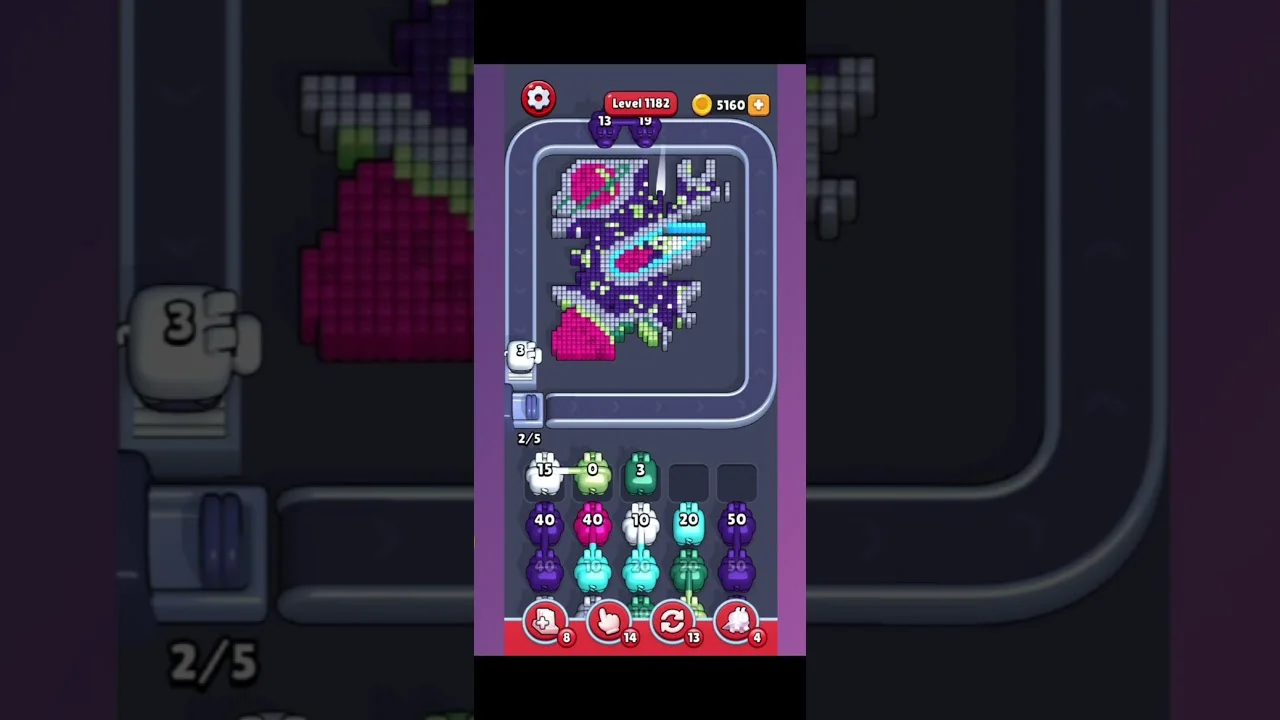 Pixel Flow Level 1182 grid layout and solution screenshot