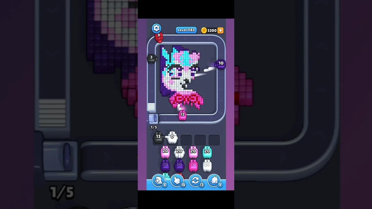 Pixel Flow Level 1183 grid layout and solution screenshot