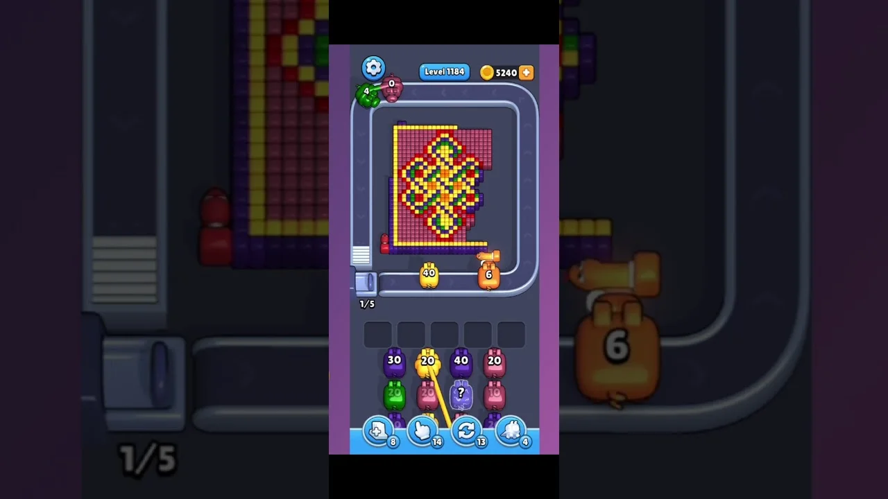 Pixel Flow Level 1184 grid layout and solution screenshot