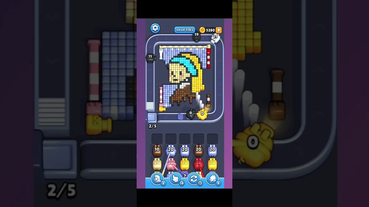 Pixel Flow Level 1185 grid layout and solution screenshot