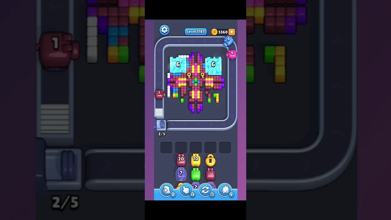 Pixel Flow Level 1187 grid layout and solution screenshot