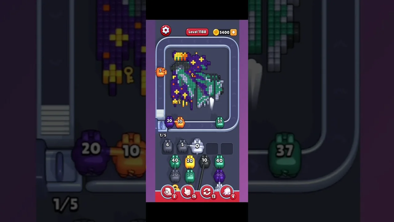 Pixel Flow Level 1188 grid layout and solution screenshot