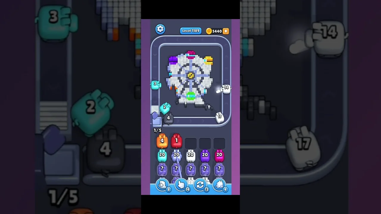 Pixel Flow Level 1189 grid layout and solution screenshot