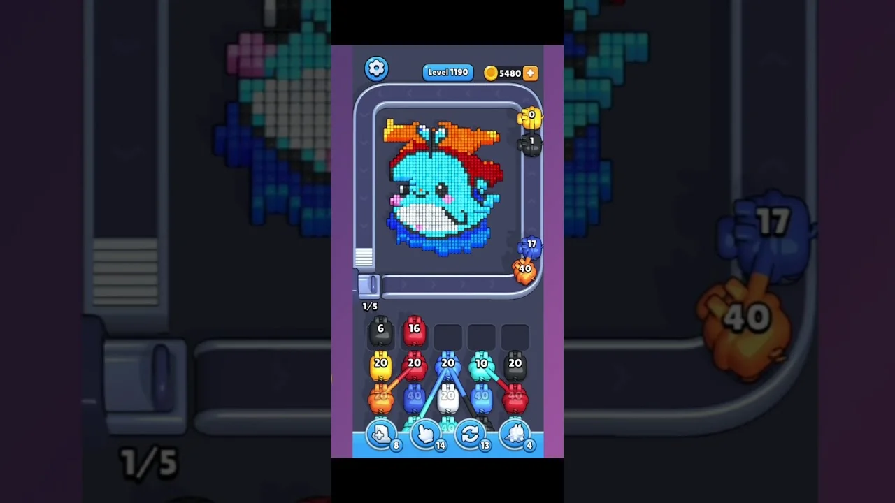 Pixel Flow Level 1190 grid layout and solution screenshot