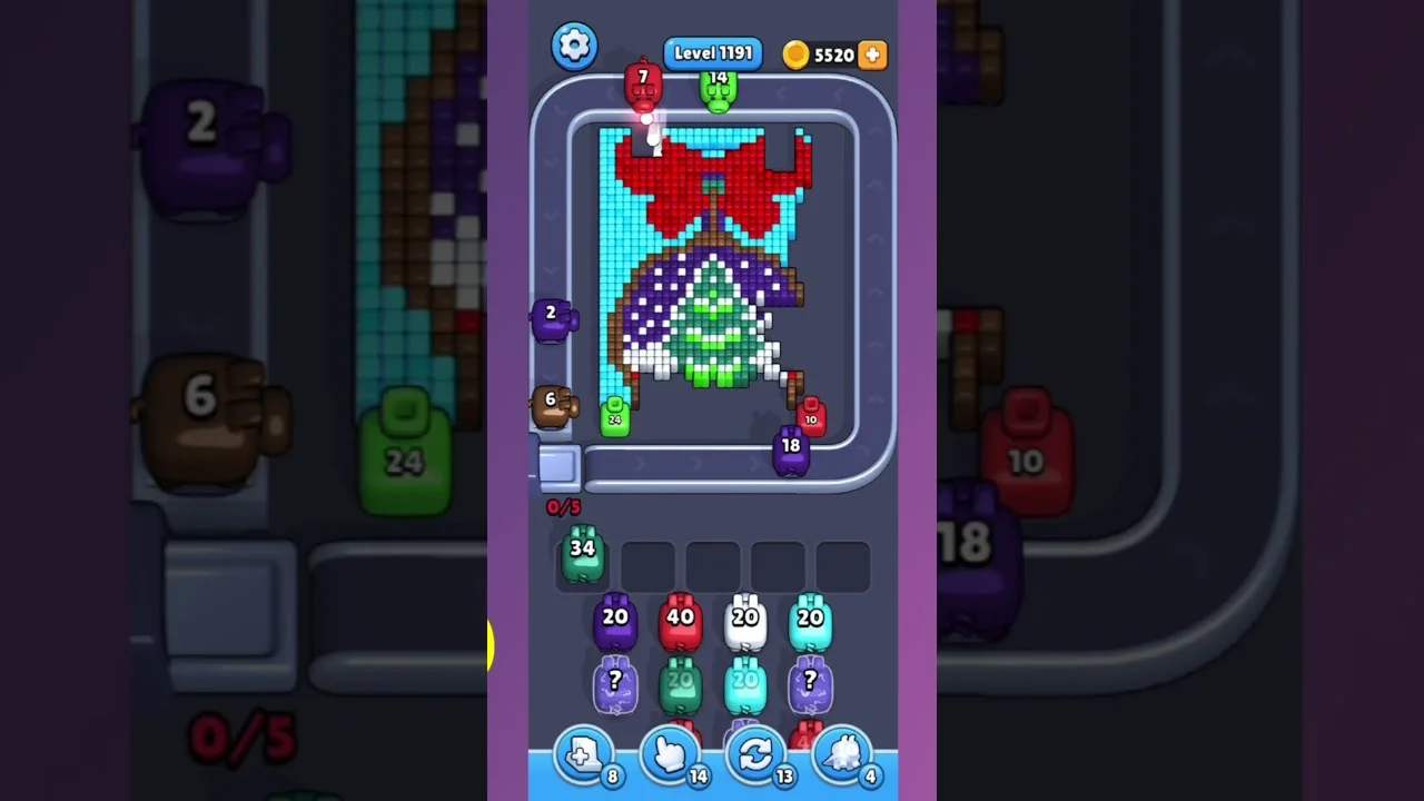 Pixel Flow Level 1191 grid layout and solution screenshot
