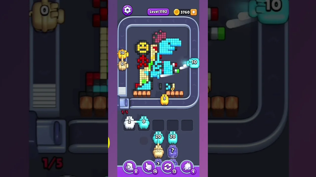 Pixel Flow Level 1192 grid layout and solution screenshot