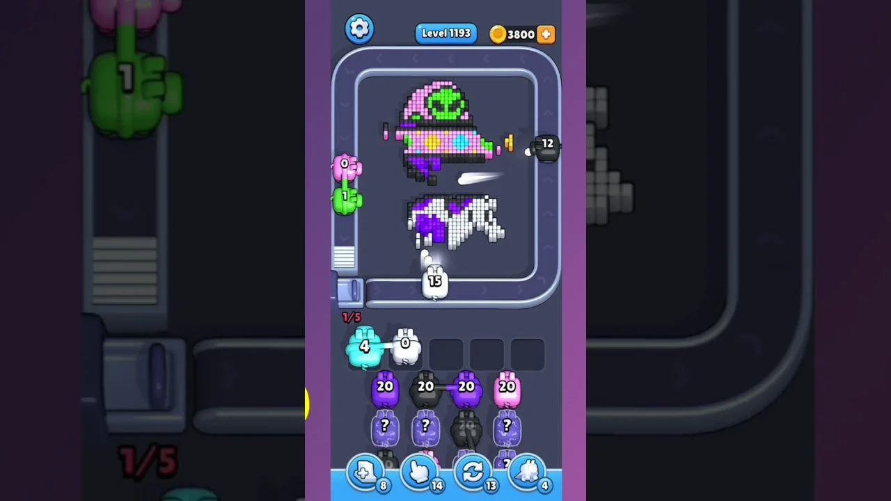 Pixel Flow Level 1193 grid layout and solution screenshot