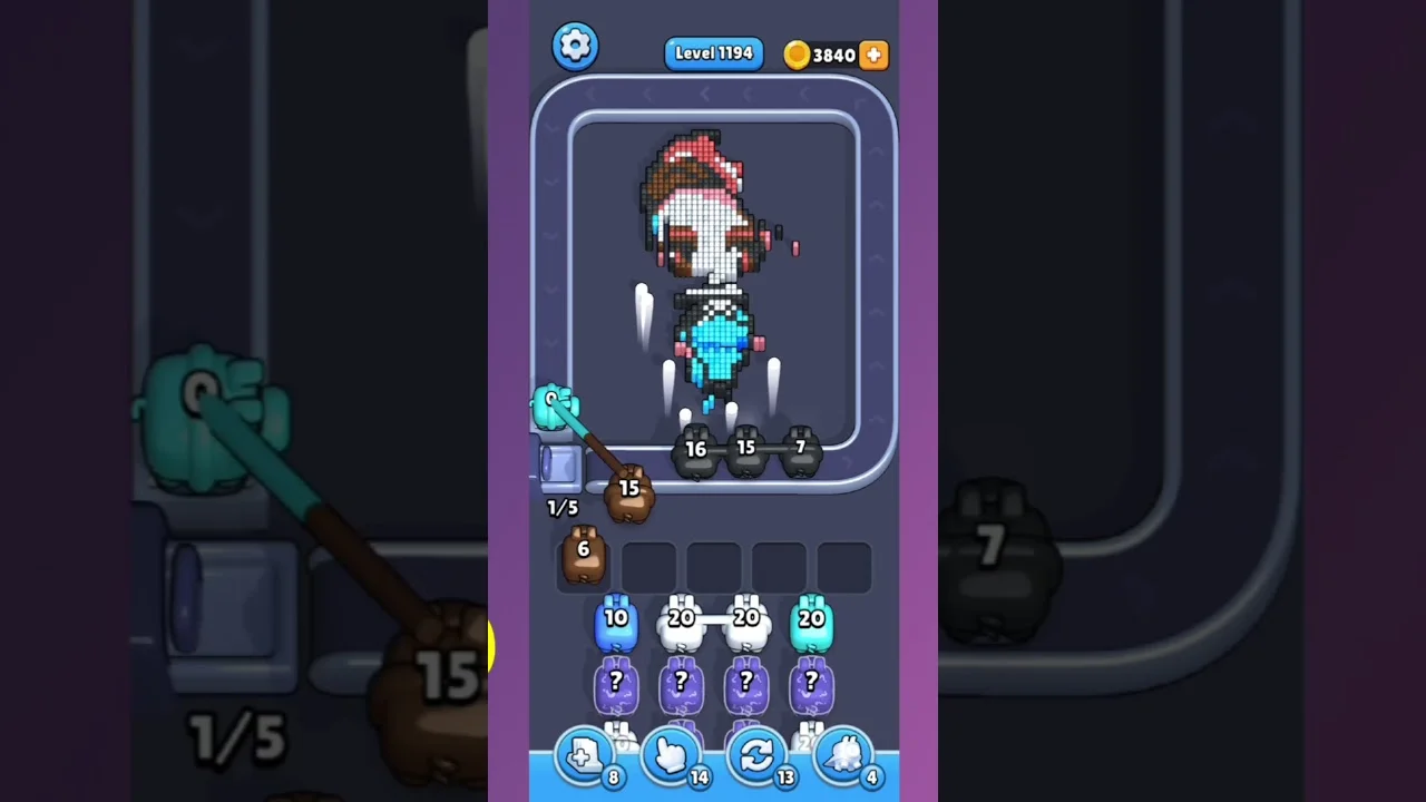 Pixel Flow Level 1194 grid layout and solution screenshot