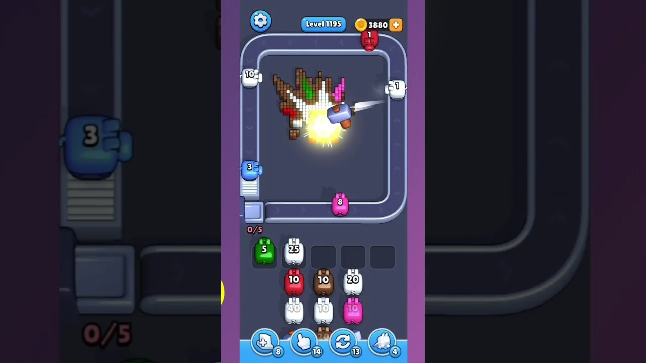 Pixel Flow Level 1195 grid layout and solution screenshot