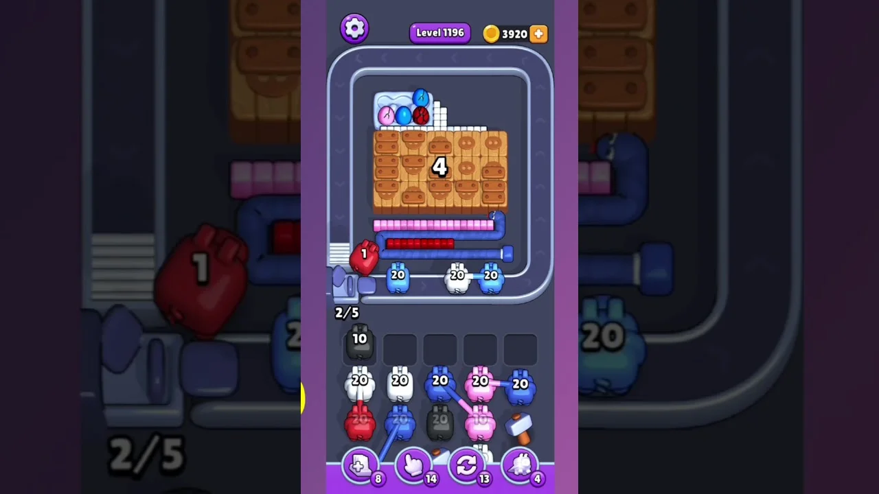 Pixel Flow Level 1196 grid layout and solution screenshot