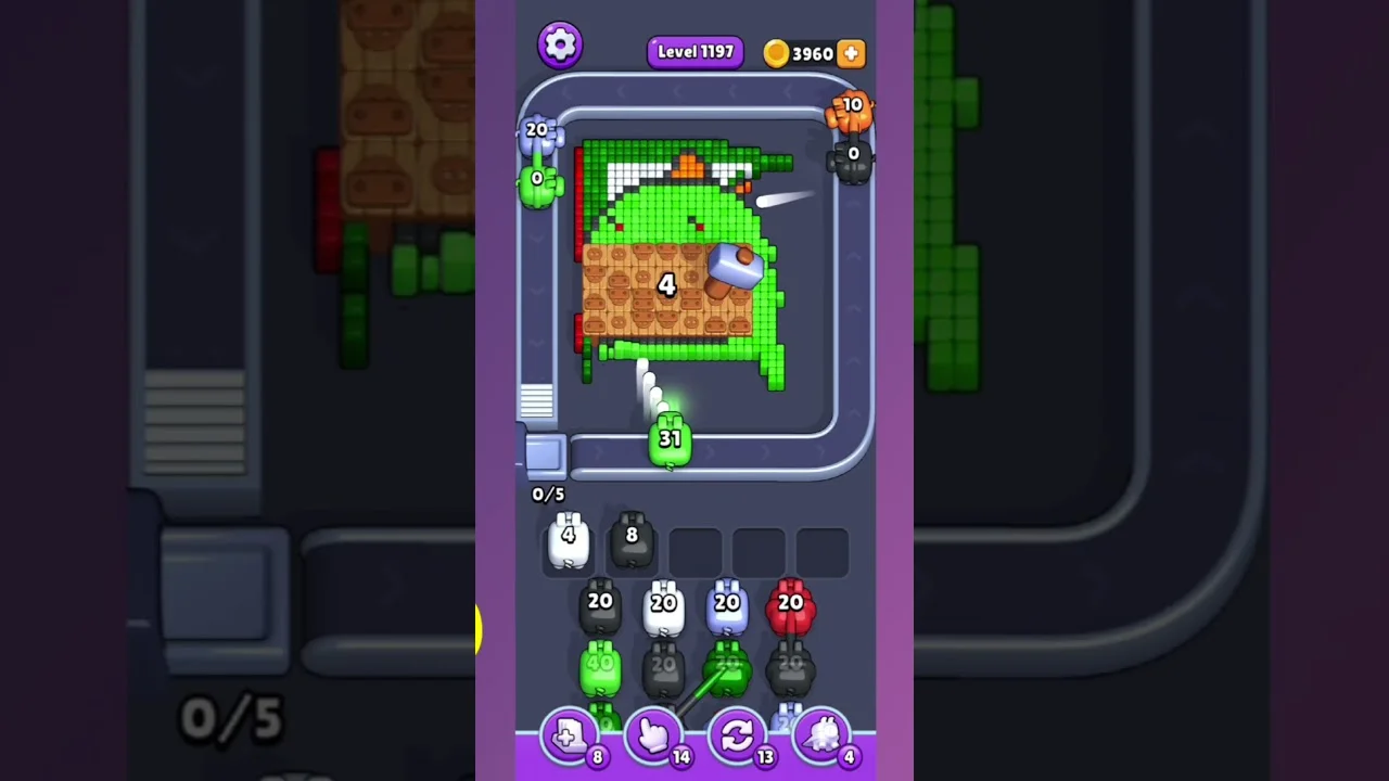 Pixel Flow Level 1197 grid layout and solution screenshot