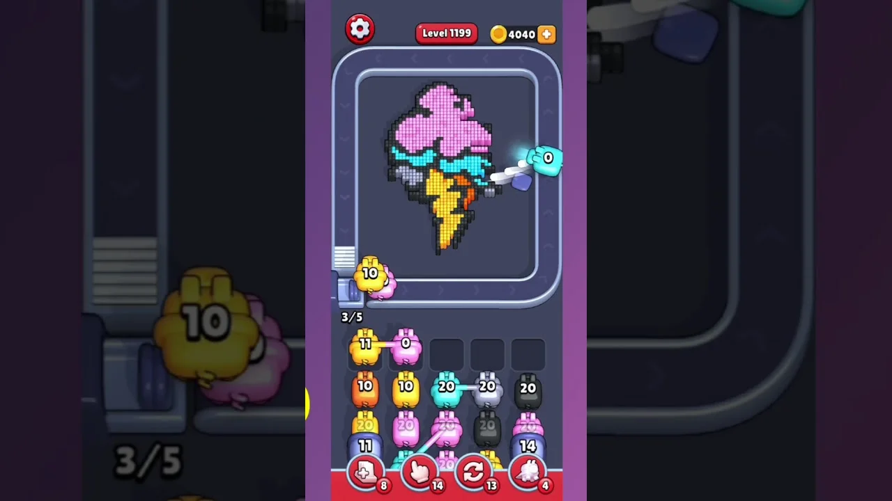 Pixel Flow Level 1199 grid layout and solution screenshot