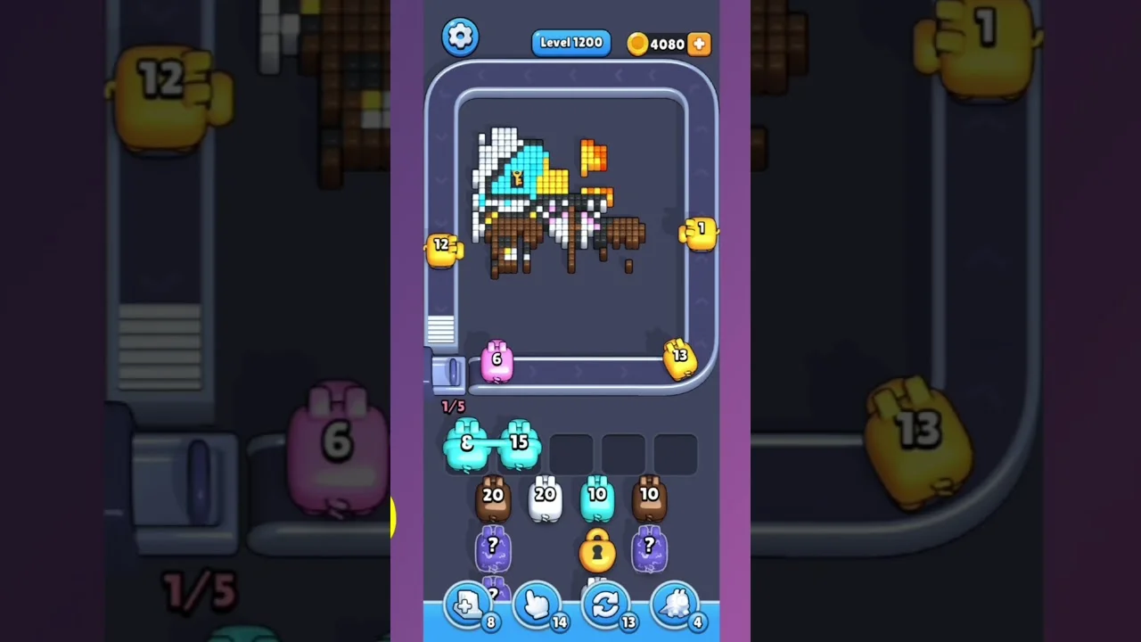 Pixel Flow Level 1200 grid layout and solution screenshot