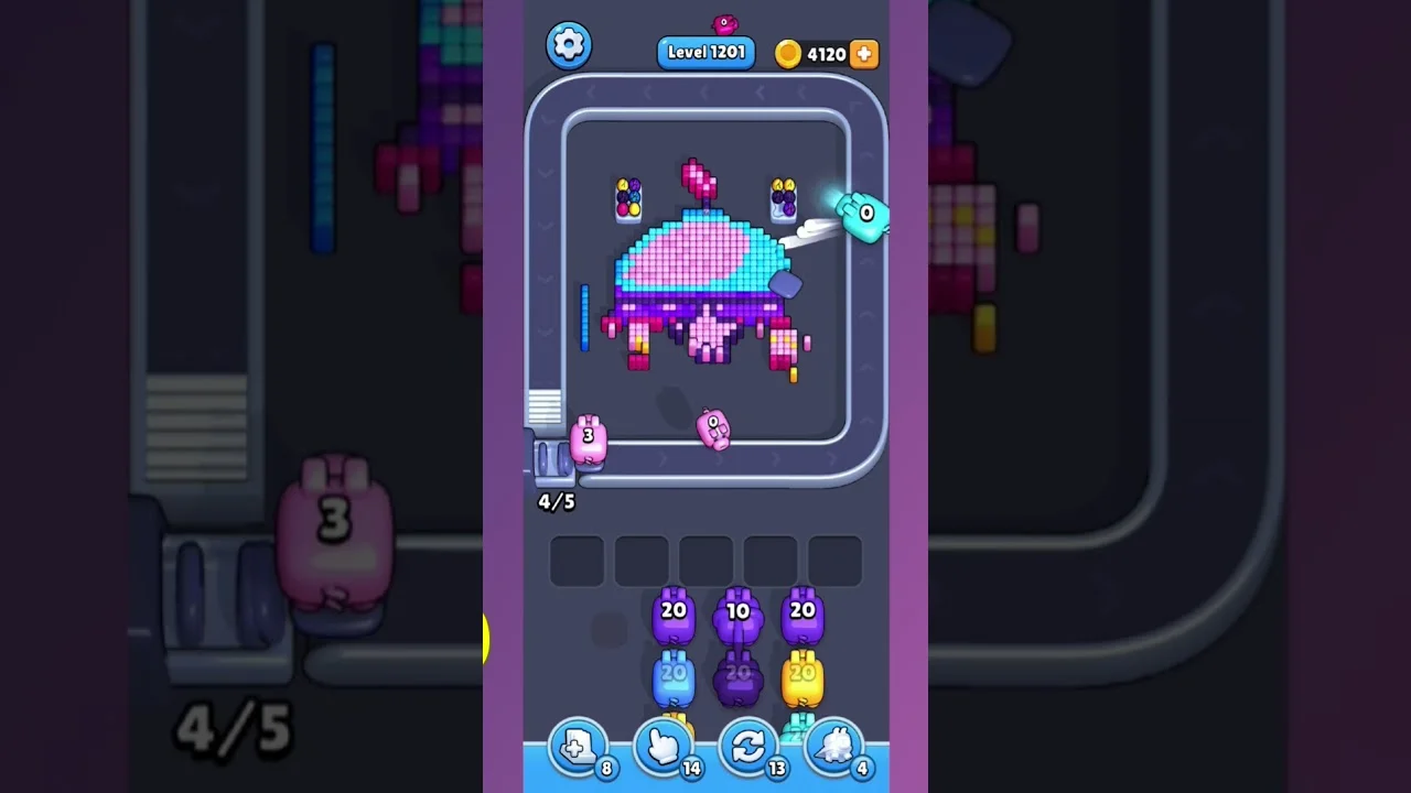 Pixel Flow Level 1201 grid layout and solution screenshot