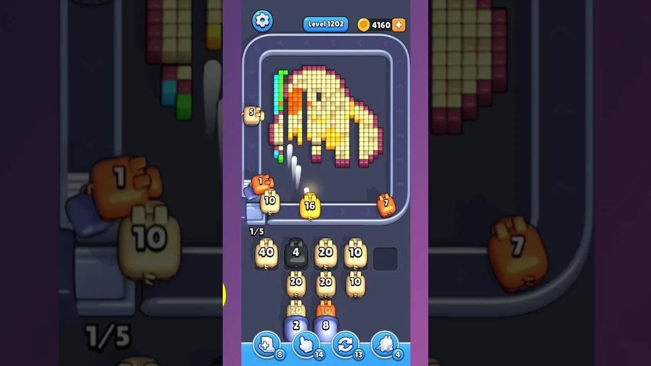 Pixel Flow Level 1202 grid layout and solution screenshot