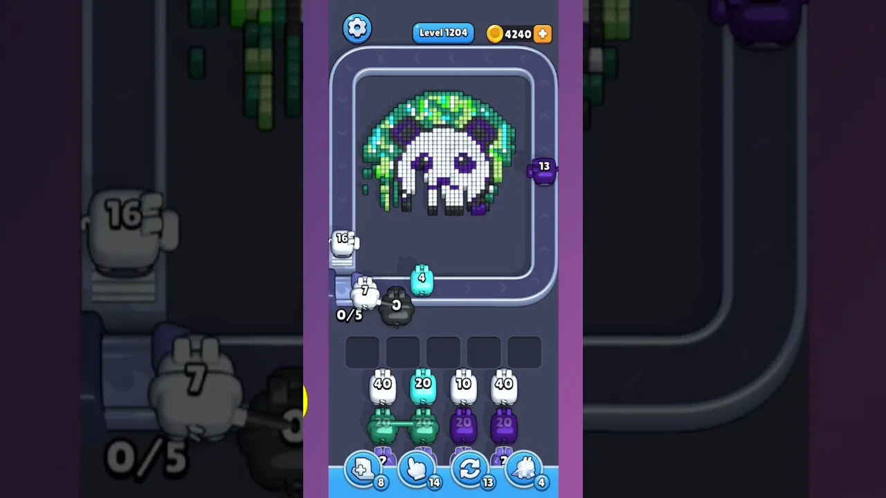 Pixel Flow Level 1204 grid layout and solution screenshot