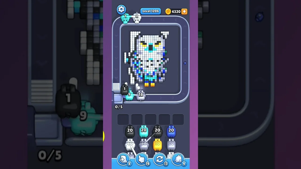 Pixel Flow Level 1206 grid layout and solution screenshot