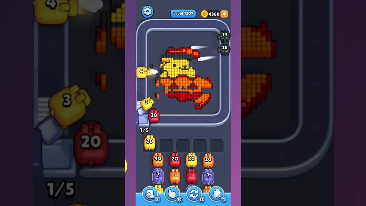 Pixel Flow Level 1207 grid layout and solution screenshot