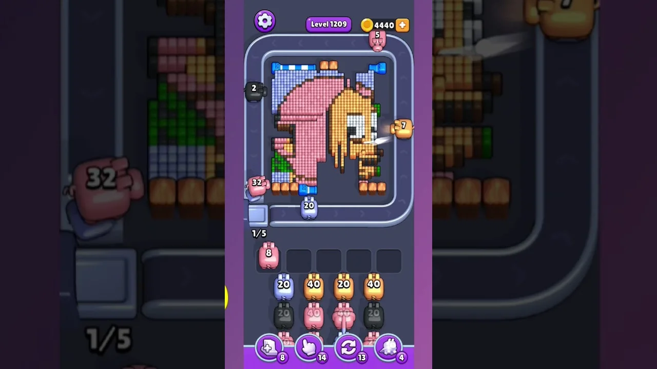 Pixel Flow Level 1209 grid layout and solution screenshot