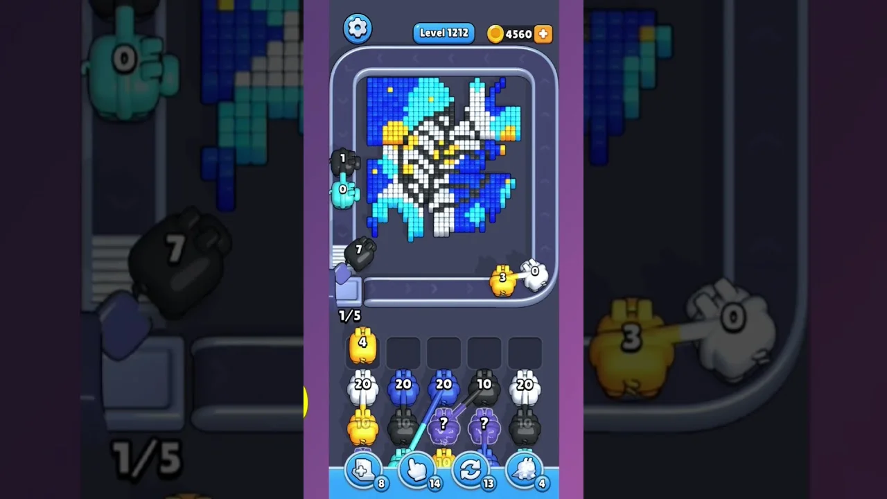 Pixel Flow Level 1211 grid layout and solution screenshot