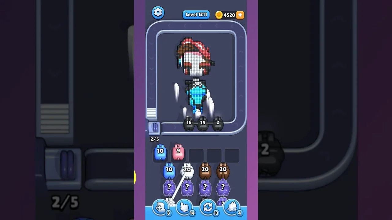 Pixel Flow Level 1212 grid layout and solution screenshot