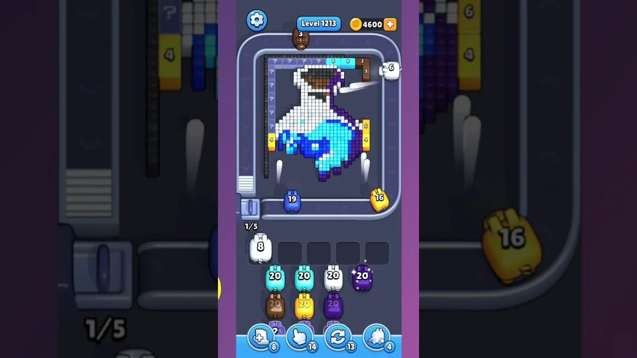 Pixel Flow Level 1213 grid layout and solution screenshot